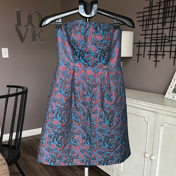 Anthropologie Dresses & Skirts - LEIFNOTES Anthropologie Paprika Brocade Blue Motif Strapless Dress Cruise Wear